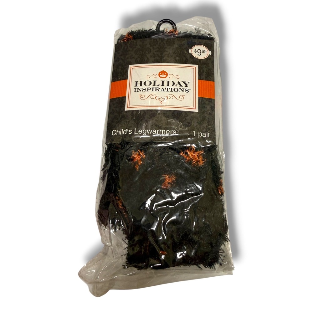 Holiday Inspirations Kids Halloween Fuzzy Black Orange Eyelash Knit Legwarmers